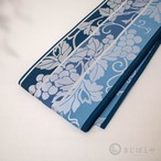 正絹　博多半幅帯二口献上　印度藍に葡萄