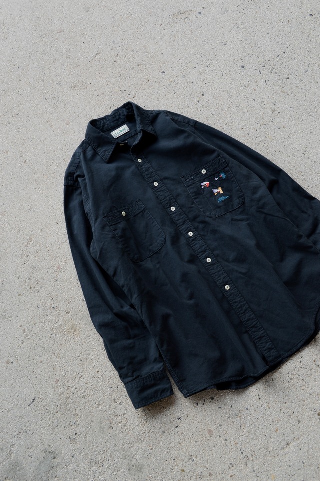 LLBean 1970's-80's "Custom Dyed Black" Old Chambray Shirt Fly Fishing Design エルエルビーン 70s シャンブレーシャツ 黒染め