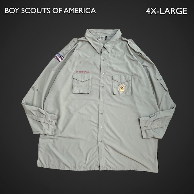 【BOYSCOUTS OF AMERICA】ワークシャツ 長袖シャツ 刺繍 ワッペン 星条旗 4XL 超ビッグサイズ  ボーイスカウト US古着