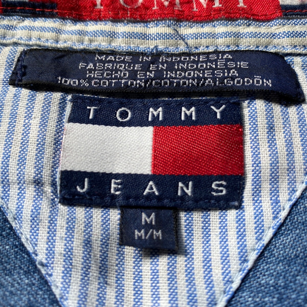 90年代 TOMMY JEANS トミージーンズ デニムシャツ メンズM 古着 TOMMY 