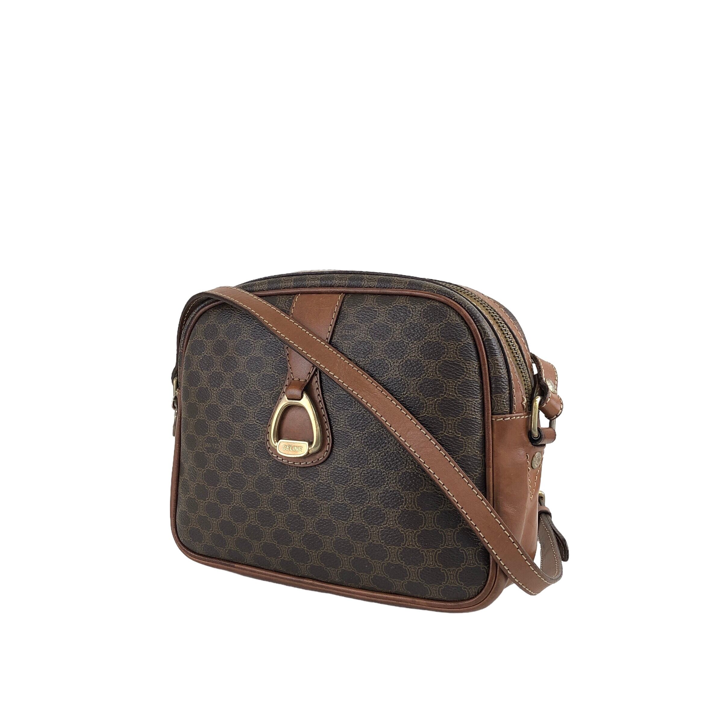 CELINE セリーヌ マカダム ショルダーバッグ ブラウン レザー vintage