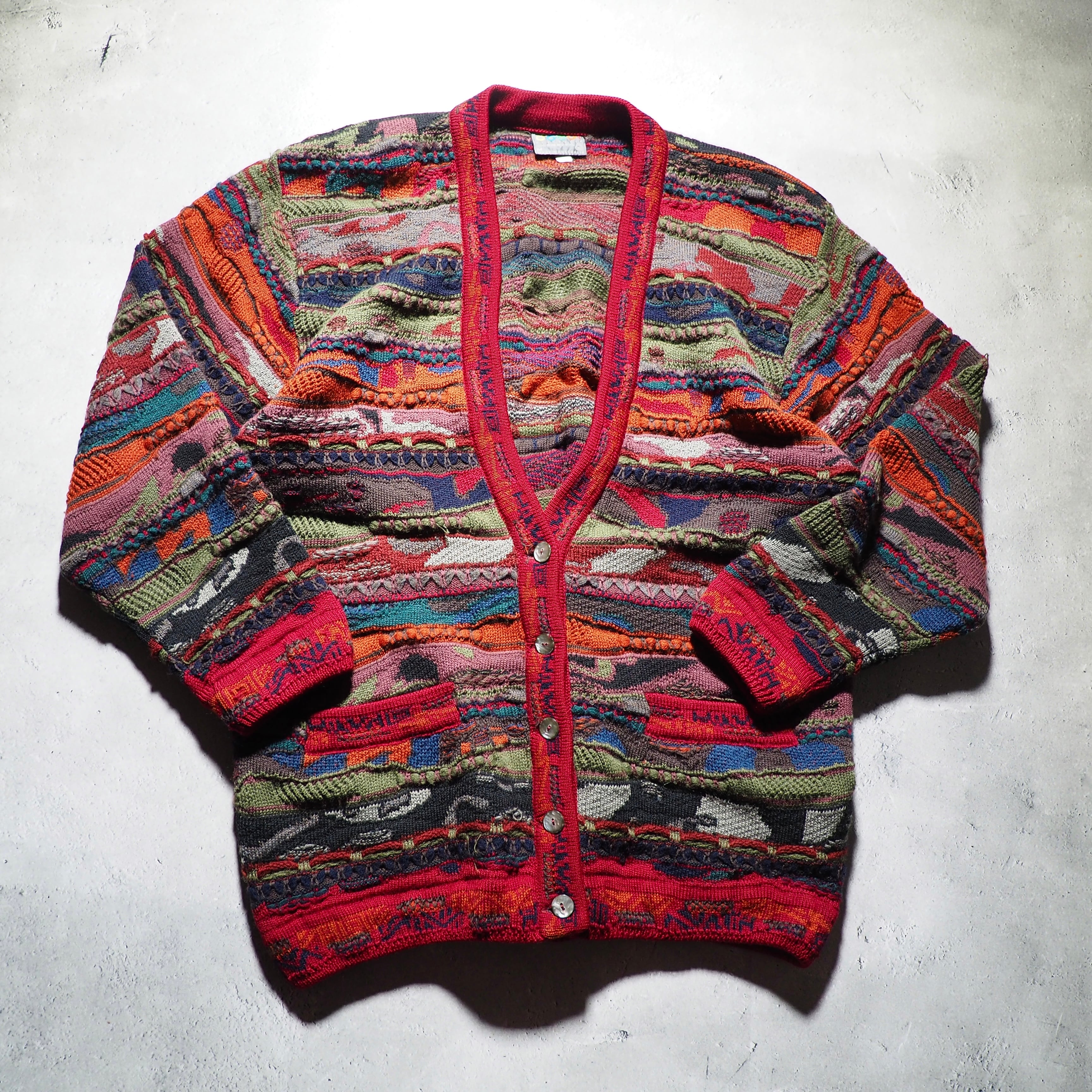 " COOGI " Richly multi color Embbossed vintage loose 3D knit cardigan
