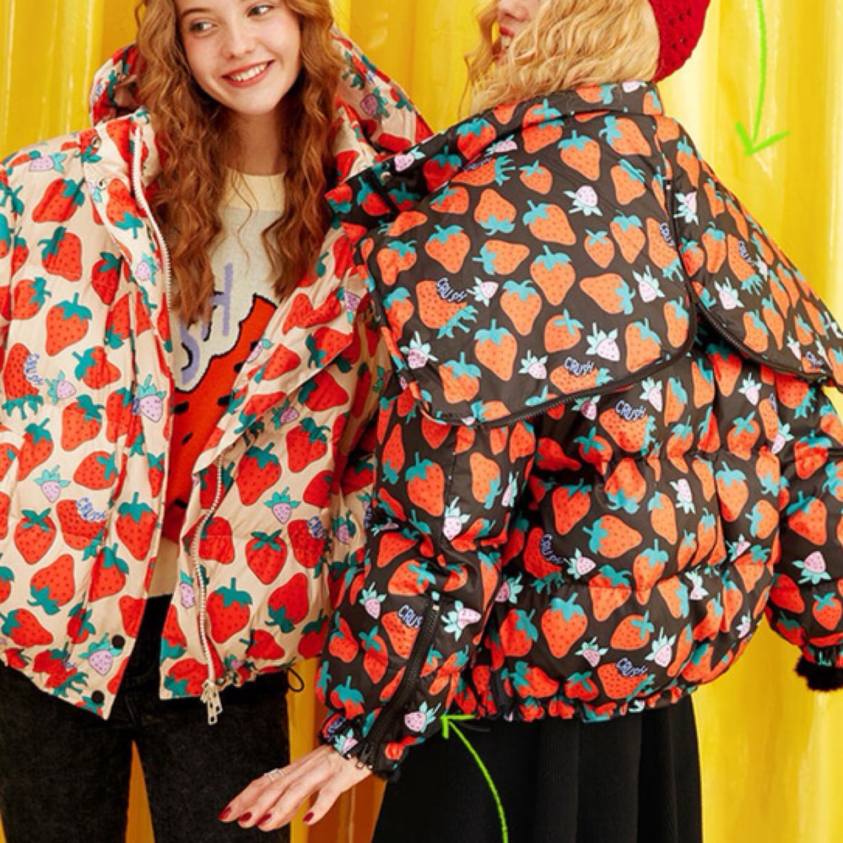 2カラー】ダウン コート アウター ジャケット いちご 赤 黒 ブラック