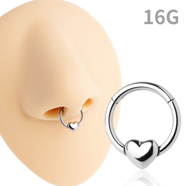 ワンタッチピアス 16G ハート リングピアス クリッカー 金属アレルギー