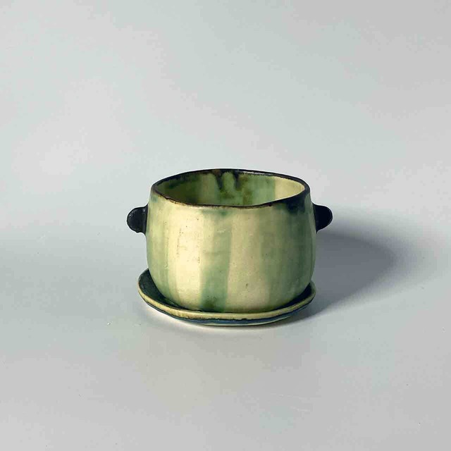 c0008 japots 第三弾元川知子の作品装飾付き小鉢皿セットカラー緑