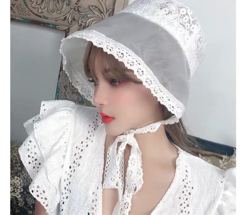 2カラー】帽子 ピンク リボン 帽子 フリル 日よけ 白 レース リボン