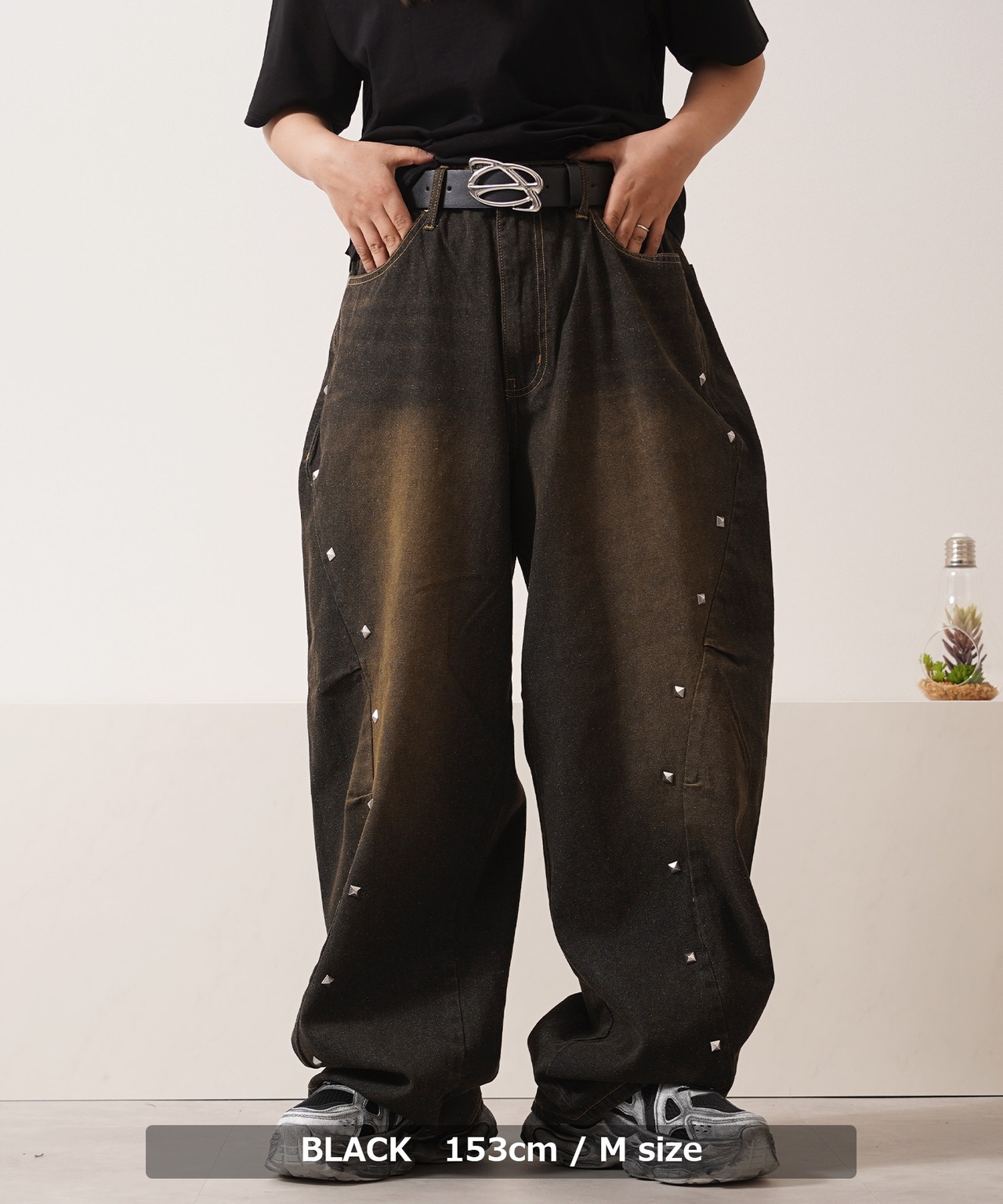 ◆スタッズ使い ワイドカーブパンツ◆wi-087028