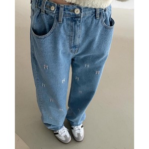 retro embroidered ribbon loose straight pants