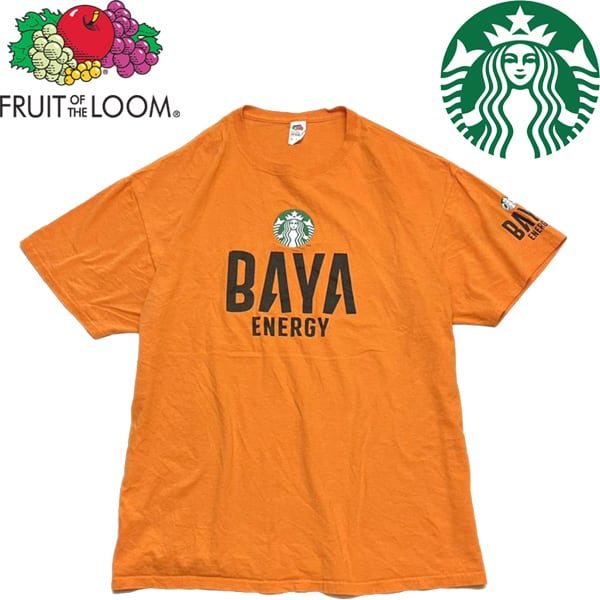 1点物◇スターバックスBAYA ENERGYオレンジプリントTシャツ古着