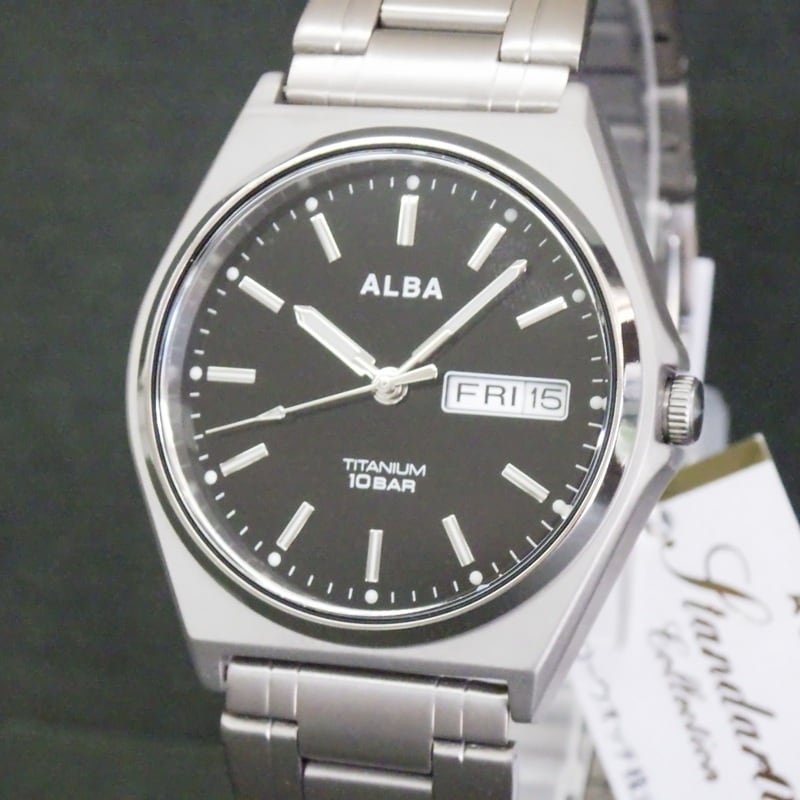 SEIKO セイコー ALBA アルバ AEFJ411 チタン 黒文字盤 デイデイト 10