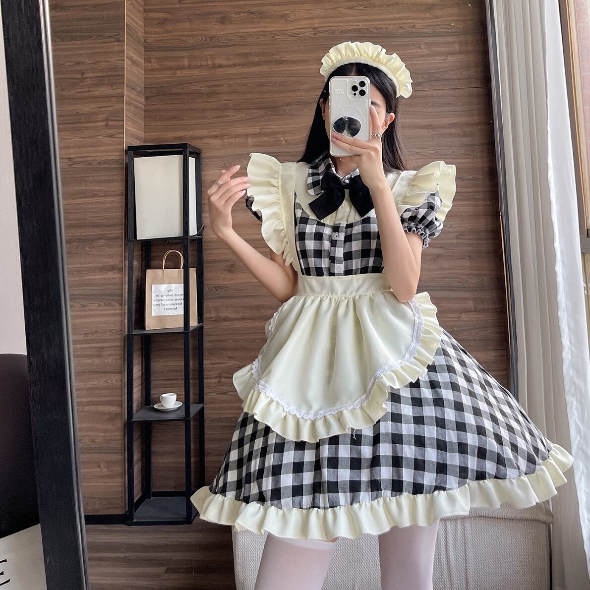 メイド 服 チェック柄  ギンガム  チェック  S~5XL 4点セット 上質 ワンピース エプロン  大きい  リポン  ハロウィン 仮装 レディース 可愛い カチューシャ付き  コスプレ 半袖 蝶結ぶ パーティー イベント カフェ 学園祭 文化祭 バレンタイン 喫茶店  メイドカフェー