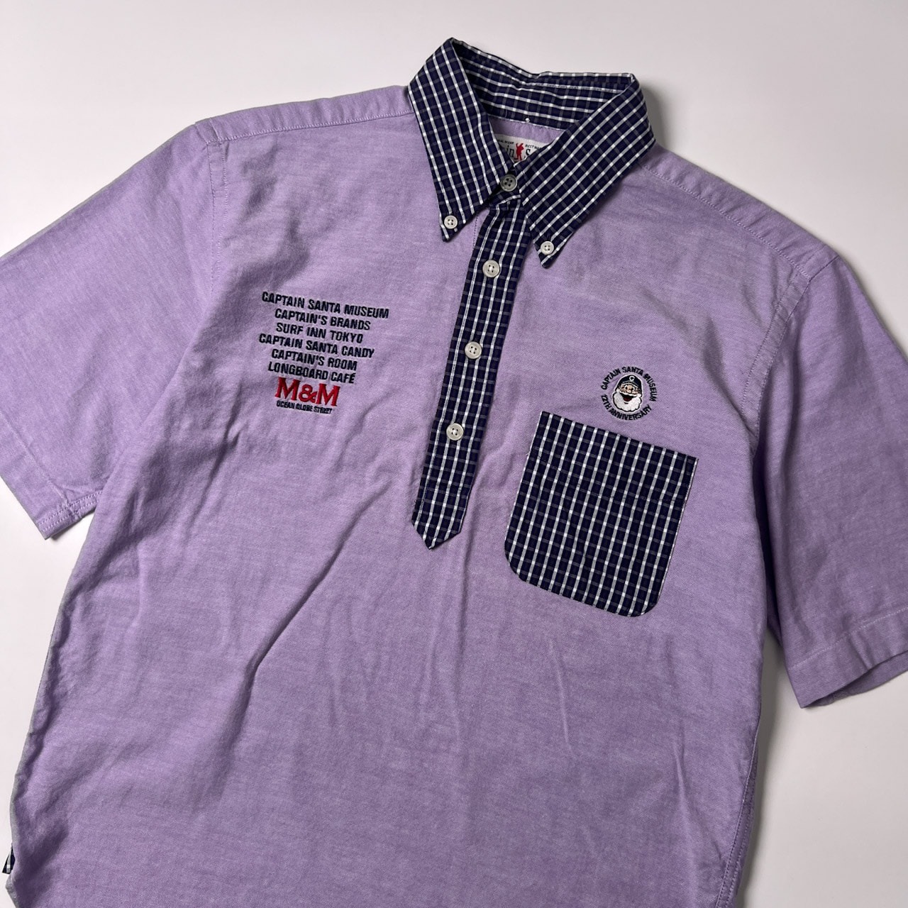 CAPTAIN SANTA キャプテンサンタ チェック柄切替 BD 半袖プルオーバーシャツ S/パープル