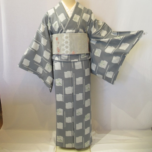 1908夏用超高身長絽小紋と紗袋帯セットTall size summer gauze komon and gauze obi