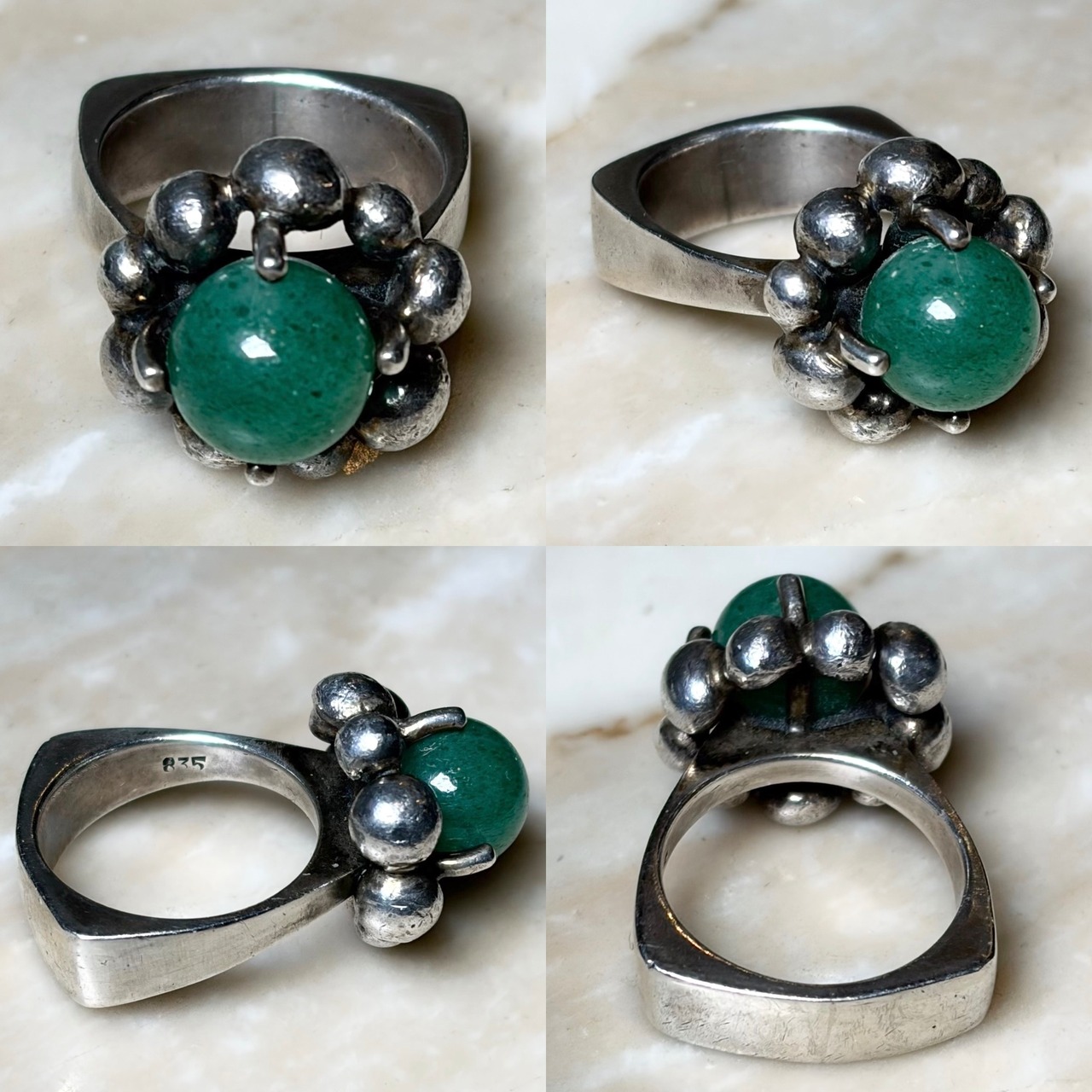 vintage silver green stone ring