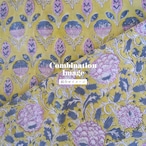 ブロックプリント生地【50cm単位】インド綿 花柄A 黄色×ピンク×グレー #52917-YL1