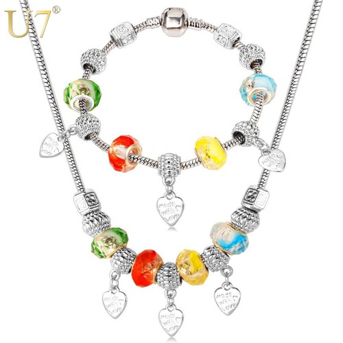 レディース ネックレス ブレスレット ジュエリーセット 欧州 ビーズ セット 黄 カラー クリスタル ハート 80001975