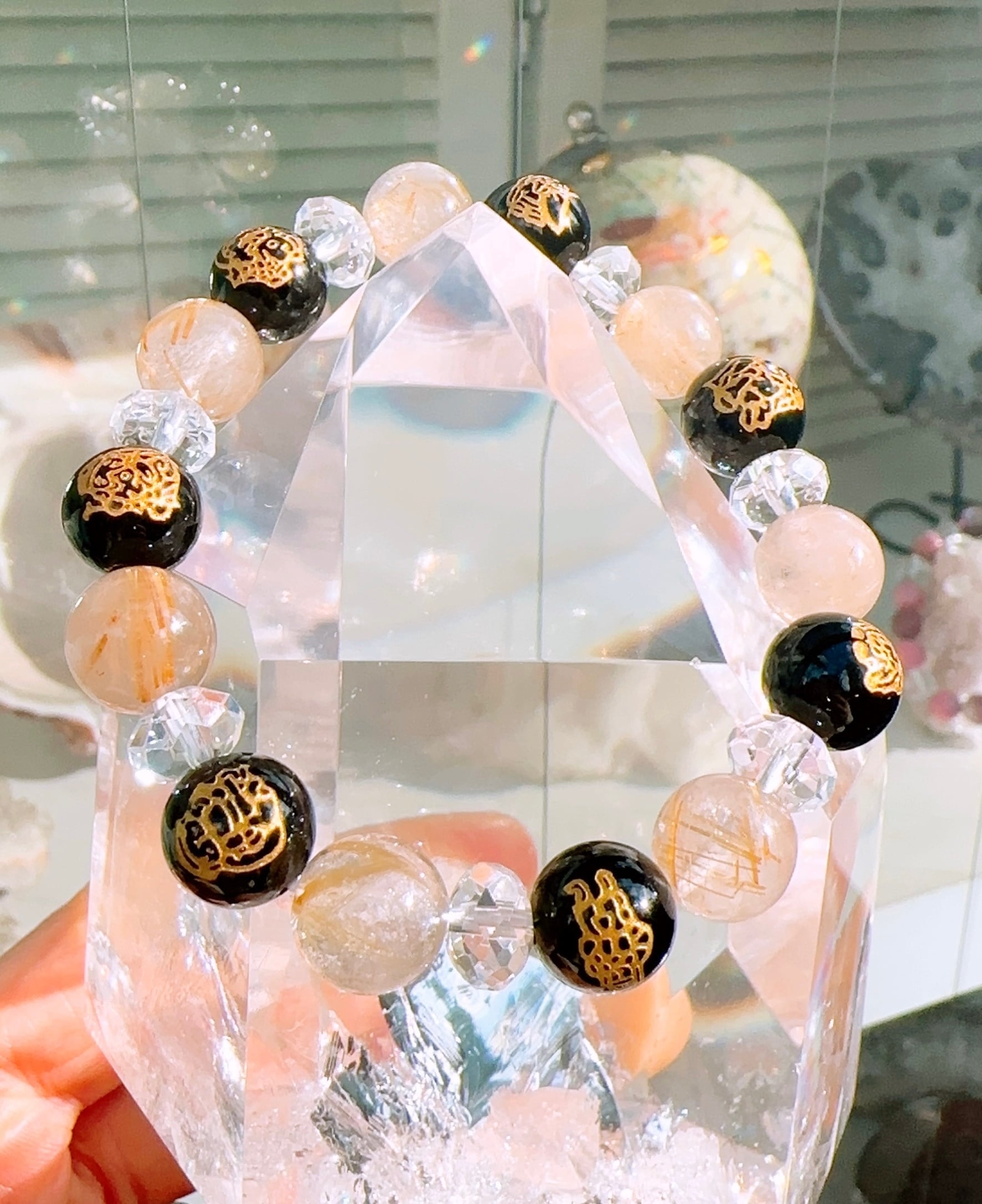 七福神のオニキスとルチルクォーツのブレスレット | loversstone