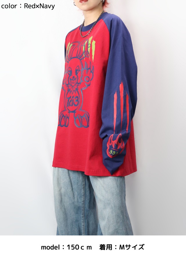 Claw Bunny Raglan L/S Tee 【Gray × Green】