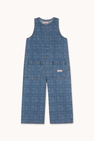 送料無料 tinycottons/DOTS FLOWERS LONG DENIM OVERALL - denim medium wash 2