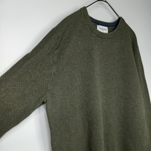 Goodiellow&co　クルーネック　コットンニット　サーマル　セーター　無地　薄手　オリーブ　カーキ　M