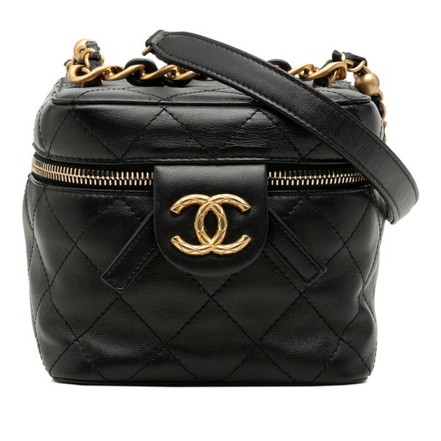 シャネル ココマーク マトラッセ スモール チェーン バニティバッグ ショルダー ブラック ラムスキン レディース CHANEL 【中古】