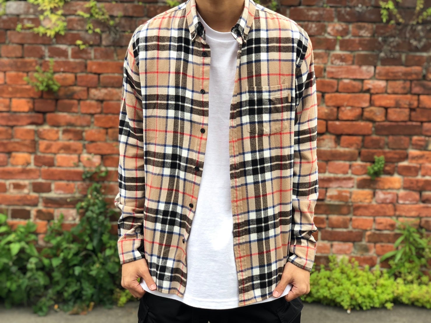 Supreme 18AW TARTAN L/S FLANNEL SHIRT TAN MEDIUM 147.5JD5833  