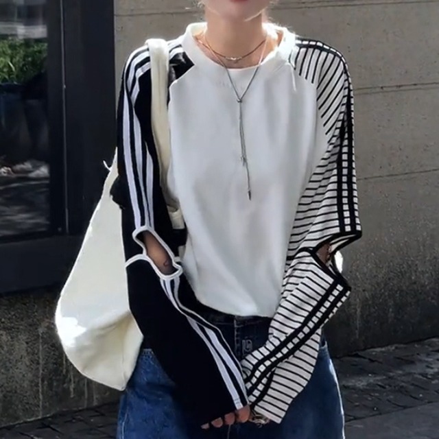 カッティングスリーブ ミックス ボーダートップス 3412820