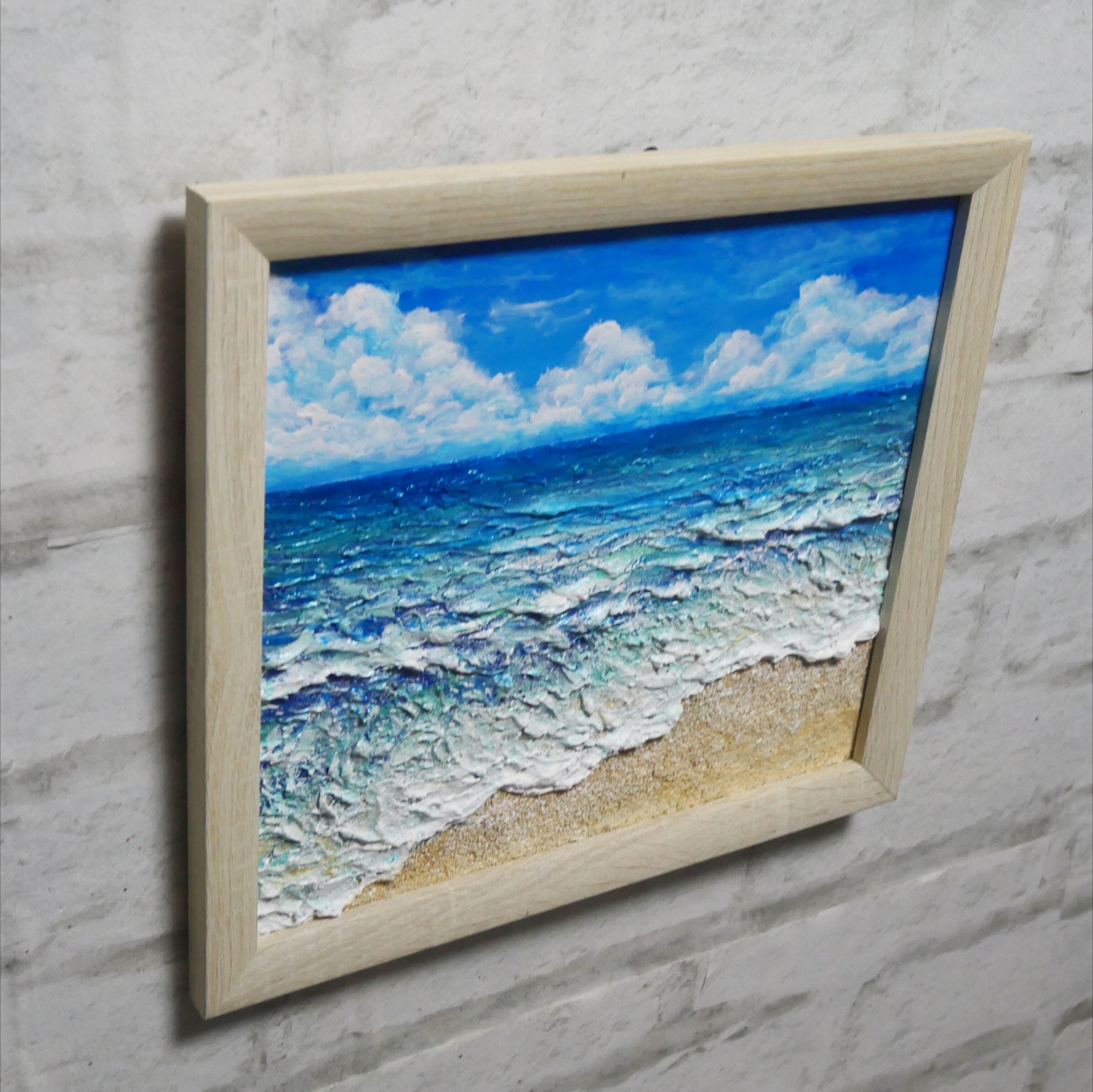 原画】油絵『潮騒の記憶』夏の海の立体アート 額装込み | HIROSHI1990