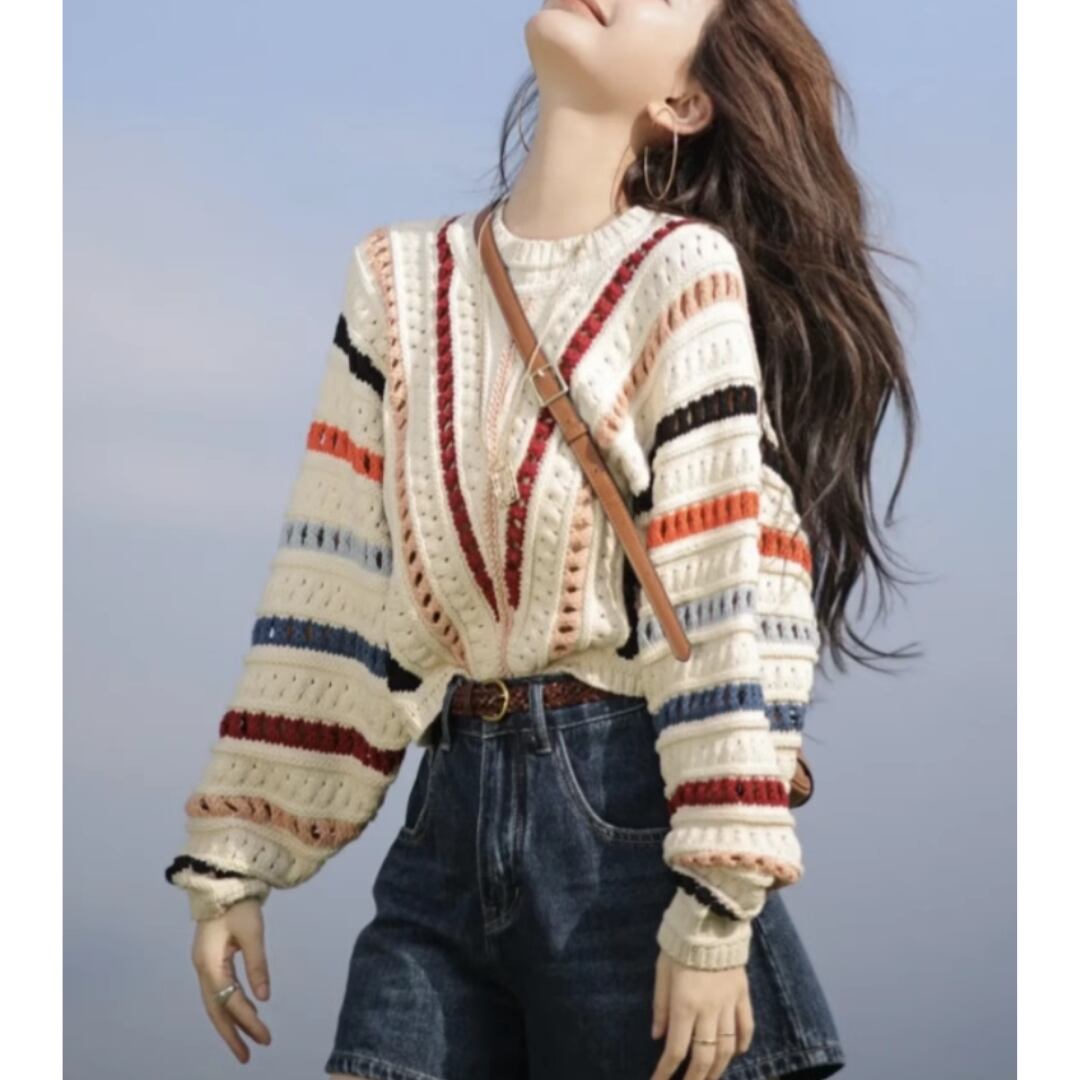 Rainbow Striped Cozy Knit Pullover(CF001)