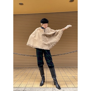 Beige leather frill design poncho