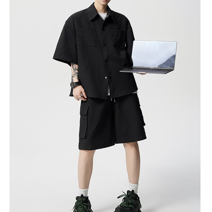 Men's : Seersucker Short Sleeve Shirt & 5-Length Shorts Set*MS-14