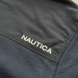 【NAUTICA】ハーフジップ スウェット プルオーバー ワンポイントロゴ 刺繍 バックロゴ 切替 コットン ポリエステル L 裏起毛 ノーティカ US古着