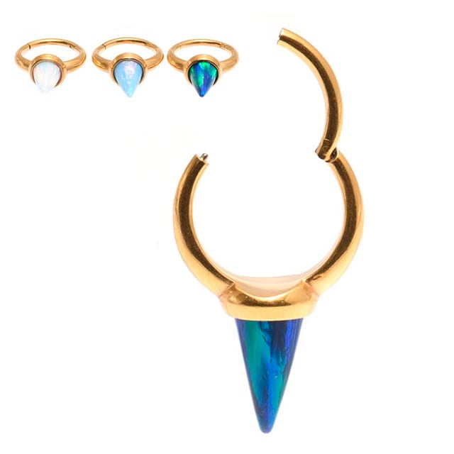 ワンタッチピアス 16g 全3色 ゴールド 円錐 オパール lab created opal