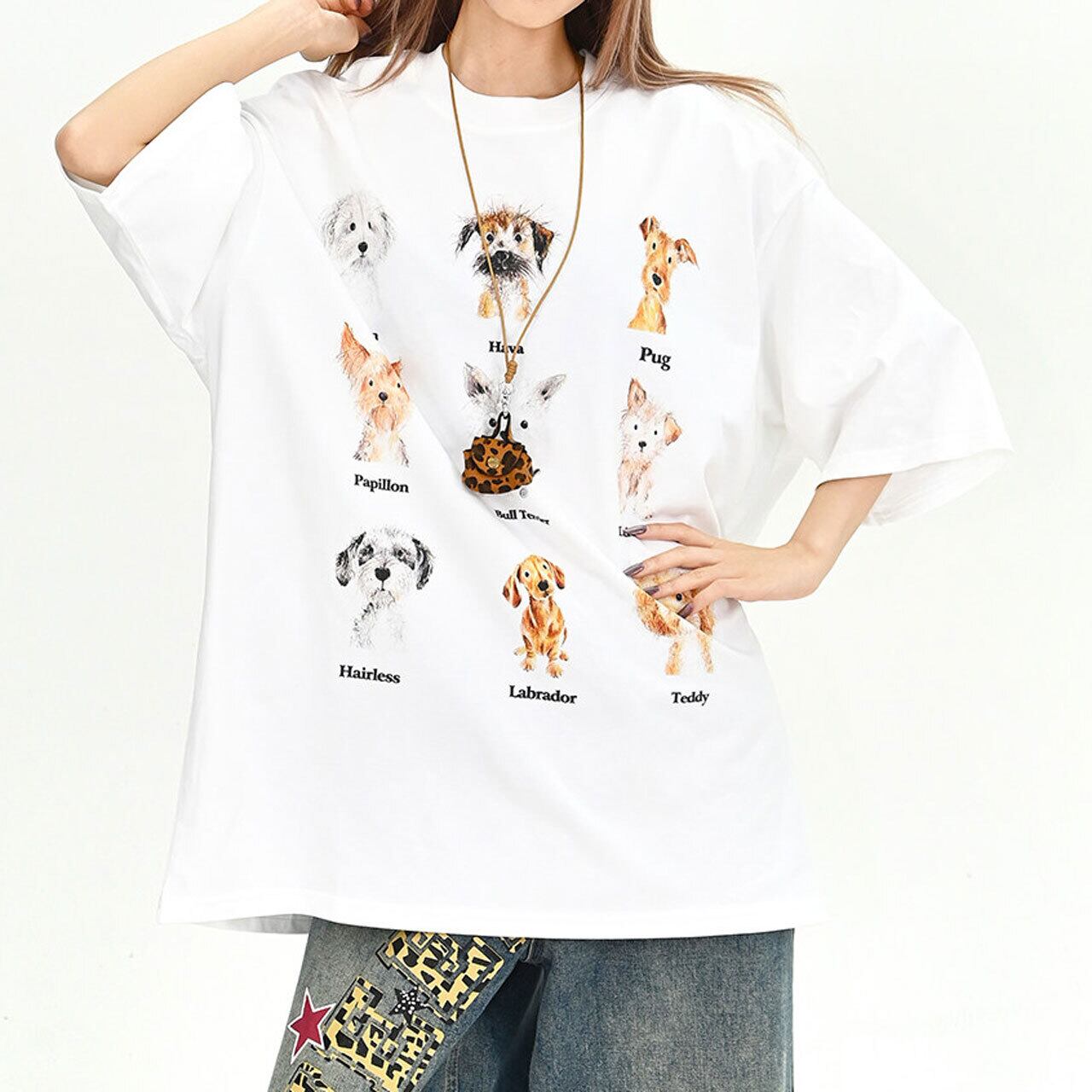 アニマルスケッチマルチプリントルーズラインTシャツ 1col R02022