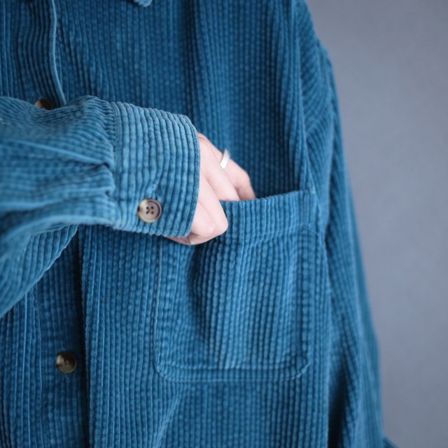 "L.L.Bean" turquoise blue XXX over size box silhouette corduroy shirt jacket