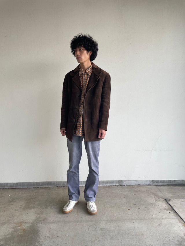 60s-70s EURO suede tailored jacket with back belt brown leather 