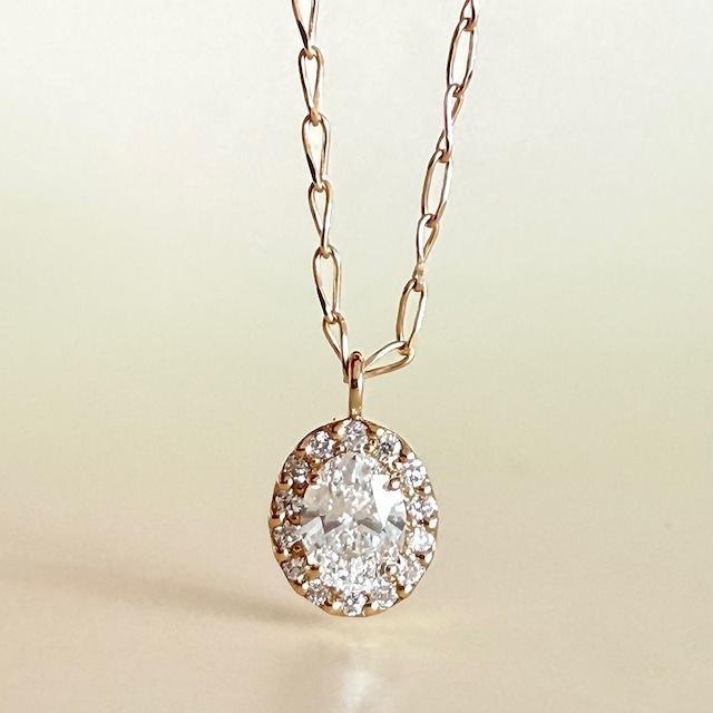 オーバルカットダイヤモンド ペンダント  0.19ct  K18イエローゴールド / プラチナ  チェカ 鑑定書付き