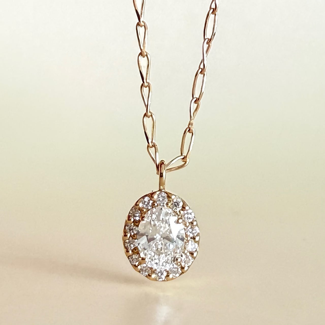 オーバルカットダイヤモンド ペンダント 0.19ct K18イエローゴールド / プラチナ チェカ 鑑定書付き