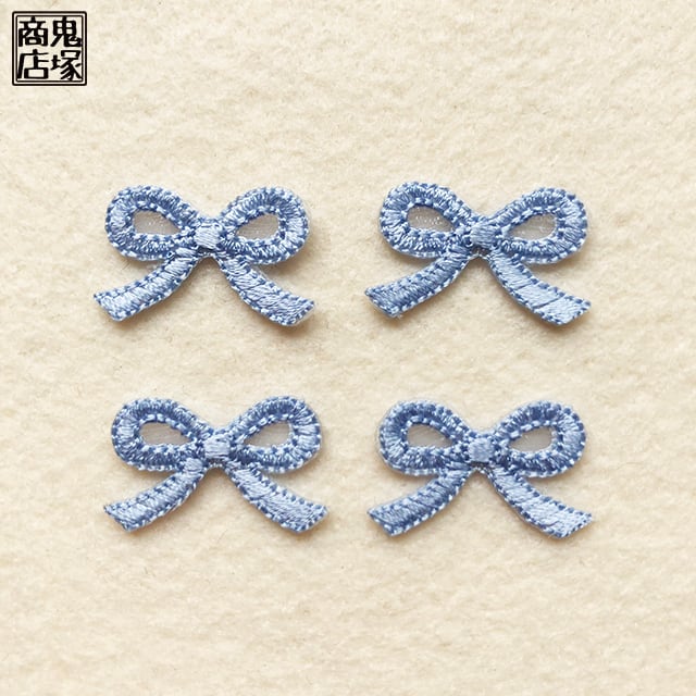 リボン結びの刺繍アップリケ ブルー | 鬼塚商店