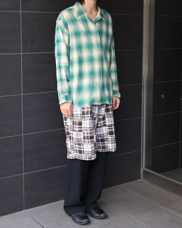 Check pattern double breasted shirt