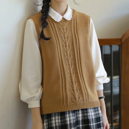 2色／クルーネックジャガードニットベスト ・75007