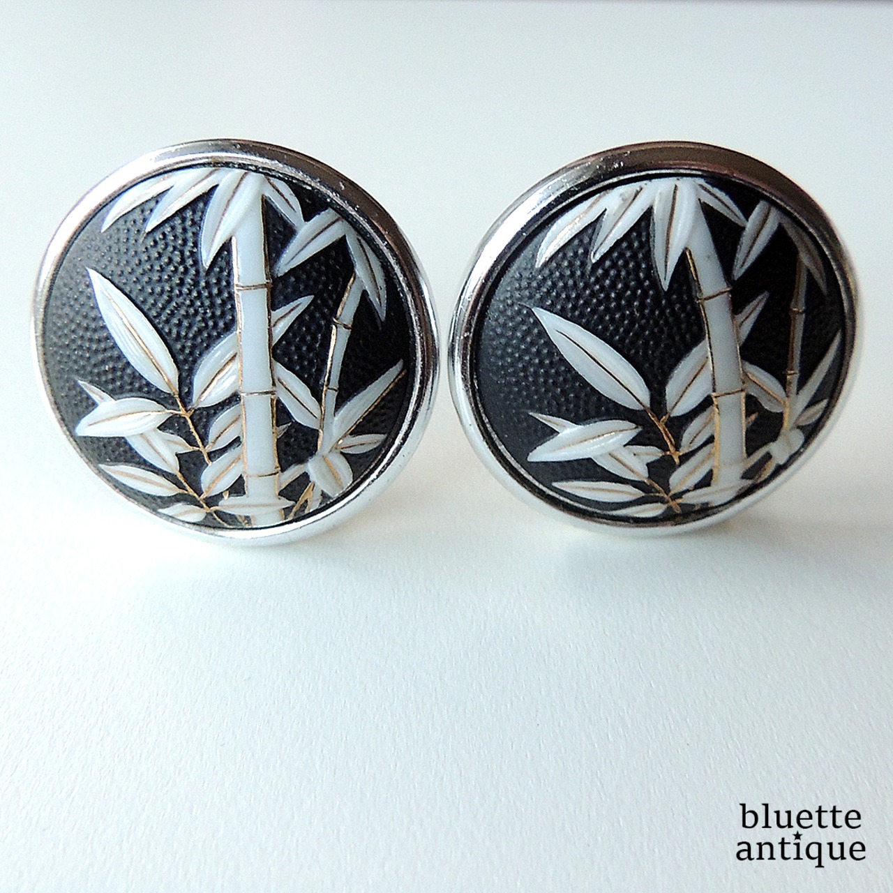 ヴィンテージ トシカネジュエリー 有田焼 竹文様 イヤリング