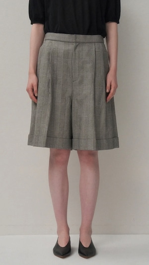 ATON -ROUND COTTON LINEN | WIDE SHORTS- :CHECK,