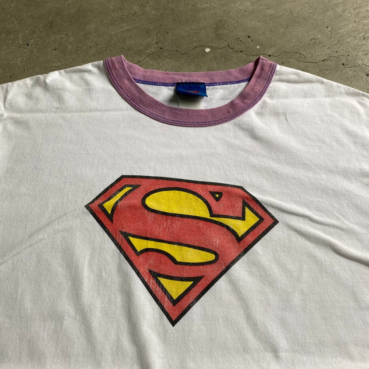 Superman スーパーマン ロゴプリント リンガーTシャツ メンズL相当 