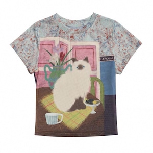 [Outthe Blue] Cat on Murals Vintage Print T-Shirt