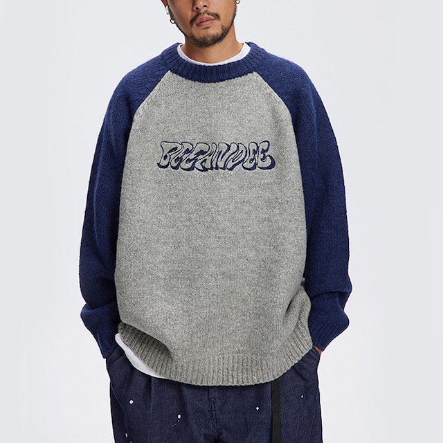 ★LETTER EMBROIDERY ROUND NECK SWEATER A0868