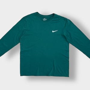 【NIKE】ワンポイントロゴ ロンT ロングTシャツ 長袖Tシャツ X-LARGE ビッグサイズ ナイキ スウッシュ ディープグリーン US古着