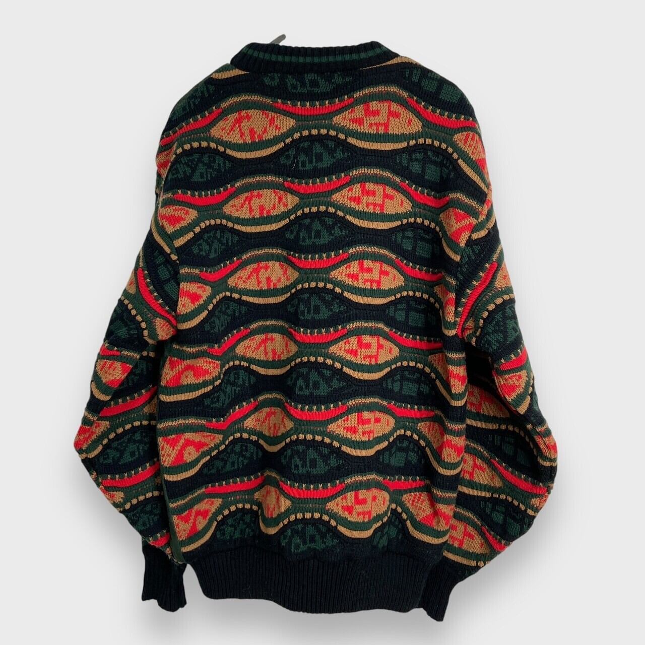 80s TRUTUS Biancara レザー切り替え　ニット　古着 90s TRUTUSBiancarra レザー切り替え3Dニット クージータイプ | 古着屋 Uan