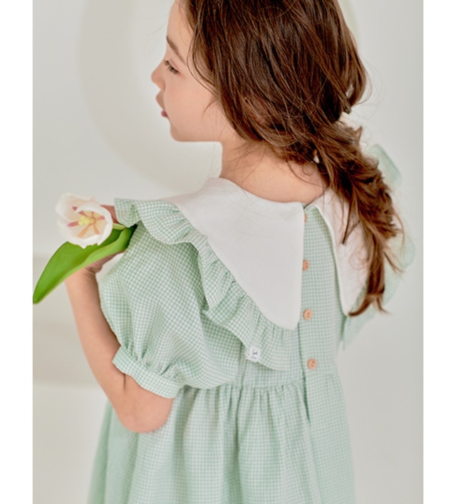 ピューリタン襟チェックワンピース<Green check>