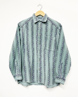 80-90sBarbeBleue Cotton Flannel Paisley Print Stripe Shirt/L